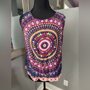 Renee C. Boho Mandala Floral Kaleidoscope Tank Size Medium. Made in USA.